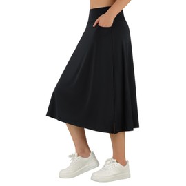 ANIVIVO Women's 28" Long Skirts Midi Skirt Modest Athletic Skirt Knee Length Skirts with Pockets(Black,M)