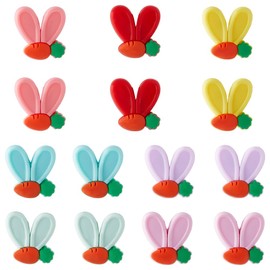 SUNNYCLUE 28Pcs 7 Colors Carrot Silicone Beads Rabbit Focal Beads Bulk Soft Rubber Animal Bunny Ears Loose Spacer Bead with 5 Yards Nylon Thread for Jewelry Making Bracelet Necklace Keychain DIY Craft
