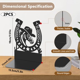 Hobbspring Pack of 2 Horseshoe Decorative Metal Bookends for Heavy Books Black Robust Bookshelf Holder Larger Bookends Used on Desk for Office Home or School