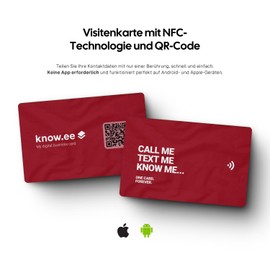 KNOW.EE Digital Business Card NFC Smart Networking Card + QR Code Tap to Share Compatible with iOS & Android (Red)