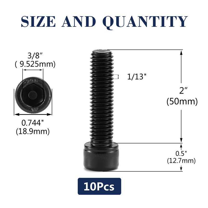 1/2-13 x 2 Inch Socket Head Cap Screws Bolts, 10Pcs