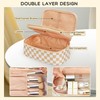 Twofold Travel Makeup Bag with Brush Holder, Dual-Layer Small Cosmetic