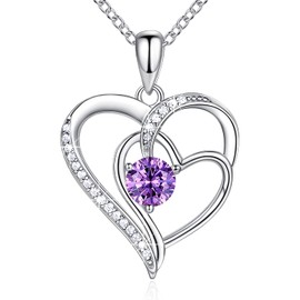NINAMAID 925 Sterling Necklace Women's Silver Chain Heart Women's Necklaces for Women Birthstone Chain Women's Silver Jewellery Women's Engagement Gifts for Women Girlfriend with 5A Cubic Zirconia,