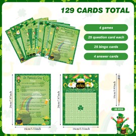 Pasimy 149 Pcs St. Patrick's Day Party Games 25 Players St Patricks Word Search Scramble Bingo Card Trivia Game for Adults Family Irish Home Activities Birthday Party Supplies