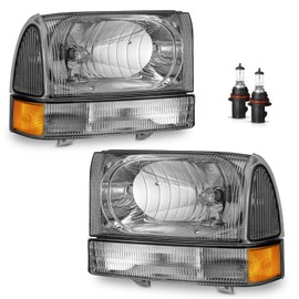 KarSpareHub Headlights with Bulbs for 1999-2004 Ford Super Duty F250 F350 F450 F550, for 2000-2004 Ford Excursion with Bumper Signal Corner Light NOT FOR SEALED BEAM MODELS