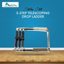 MARINE CITY Stainless Steel 3-Step Telescopic Drop Ladder Handle Gangplank Fitted for Marines – Boats – Yachts (Pack of 1)