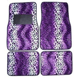LA Auto Gear Purple Leopard Animal Print Front & Rear Carpet Car Truck SUV Floor Mats