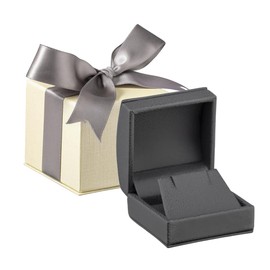 ALLUREPACK Luxury Dome-Shape Leather Earring Box for Women & Girls – Jewelry Gift Box Ideal for Studs, Small Hanging Earrings – Earring Case with Cream Ribbed Outer Box & Matching Bow Ribbon