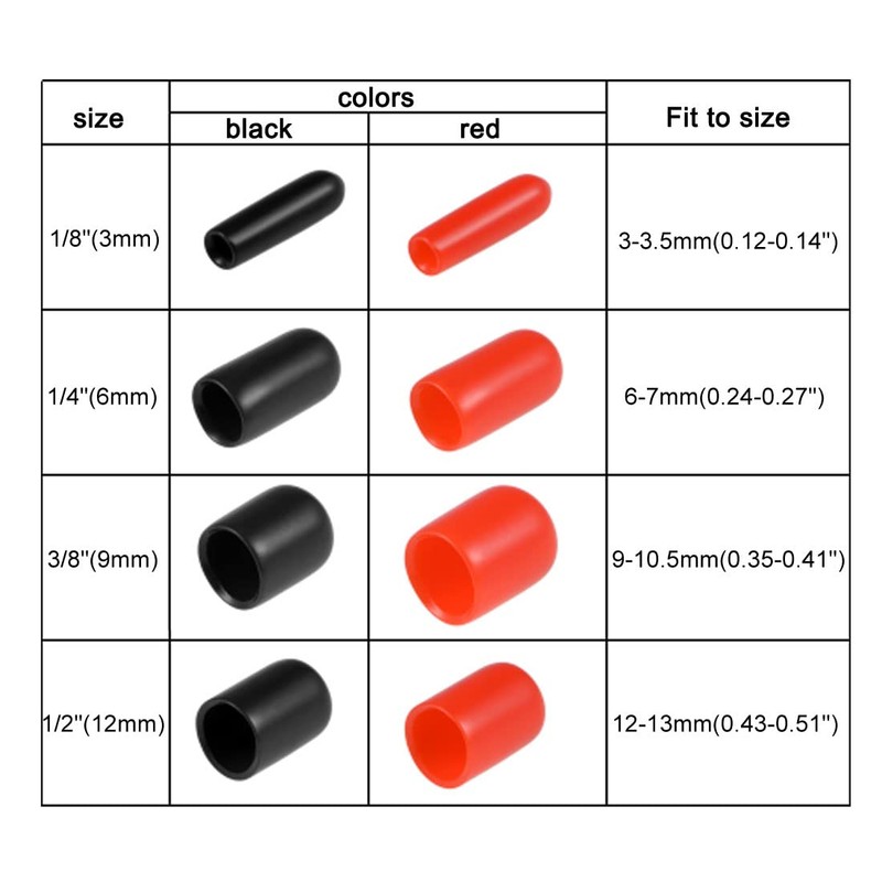 uxcell 40pcs Round Rubber End Caps 1/8" 1/4" 3/8" 1/2"