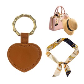 GVSAVY 1 Heart Shaped Hat Clip, 1 Retro Silk Scarf, Magnetic Leather Hat Clip, Multifunctional Portable Hat Clip, Travel Accessories, Suitable for Handbags, Backpacks, Luggage (Brown)