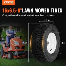 2-Pack 16x6.5-8\" Tubeless Turf Pneumatic Lawn Mower Tires Rim 3\" Offset Hu Assembly Wheel Caster Wheels for TractorDefault: Default