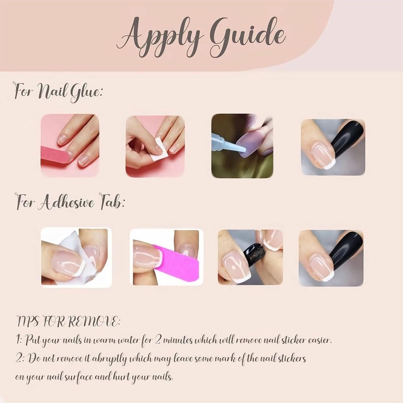 24 Piezas Uñas Postizas Francesa Corto, Rosa y Blanco Puntas