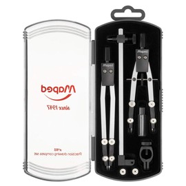 Maped Compass 1947 - No. 415 - 5-Piece Set - 1 Compass 130 mm + 1 Compass 105 mm + 1 Extension 140 mm + Case + Ring 178002 Grey