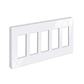 BESTTEN 5-Gang Screwless Wall Plate, Decorator Outlet Cover, Decorative Switch Plate, USWP6 Gloss Snow White Series, Decor Face Plate, H4.69” x W10.18”, ETL Listed