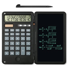 NewUgly Calculator, 12-Digit Large Display Office Desk Calcultors with Erasable Writing Table, Solar and Battery Dual Power Pocket Desktop Calculator for Basic Financial Home School, Black