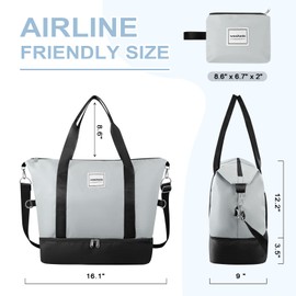 WOOMADA Weekender Bag for Women, Travel Duffel Bags with Toiletry Bag & Shoe Compartment(black&grey)