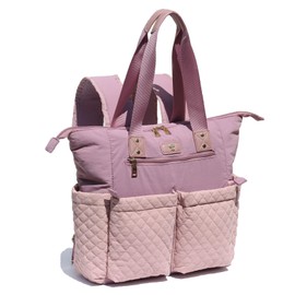 ESVAN Diaper Tote Bag Totepack Backpack 2 in 1 for Women Multifunctional Large Capacity with Insulated Pockets Travel (Pink Purple)