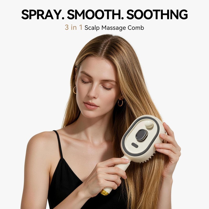 Electric Spray Air Cushion Massage Comb & Hair Steamer, Self-Cleaning