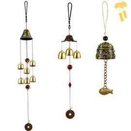Jetec 3 Pcs Feng Shui Wind Chimes Chinese Bells Hanging Metal Bell Vintage Dragon Fish Feng Shui Chime and 3 Bells 6 Bells Wind Chime for Good Luck Indoor Outdoor Temple Home Garden Decoration