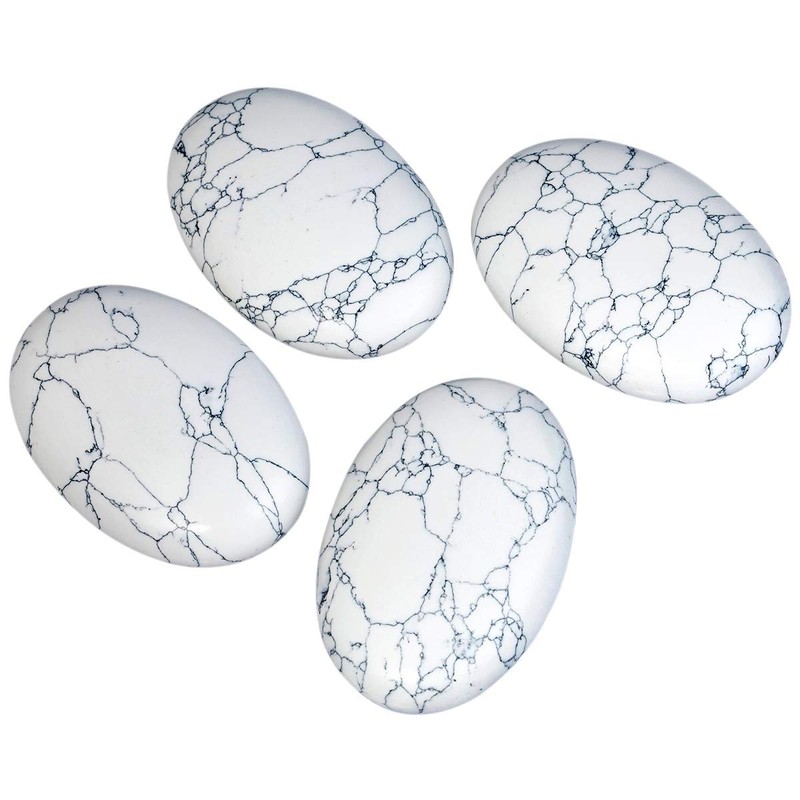 mookaitedecor 6cm Large White Howlite Turquoise Palm Worry Stone, Polished