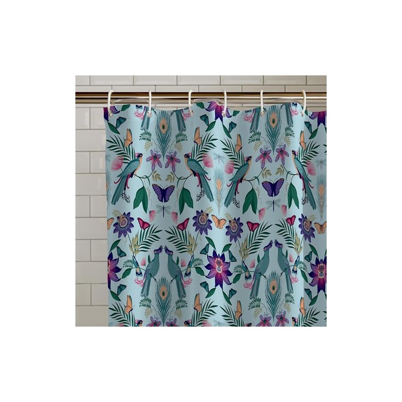 Catherine Lansfield Mya Tropical Bird 180x180cm Shower Curtain Panel Duck