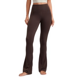 CRZ YOGA Butterluxe High Waist Mini Flared Leggings for Women 33" - Bootcut Yoga Pants with Pocket Casual Lounge Hot Fudge Brown Medium