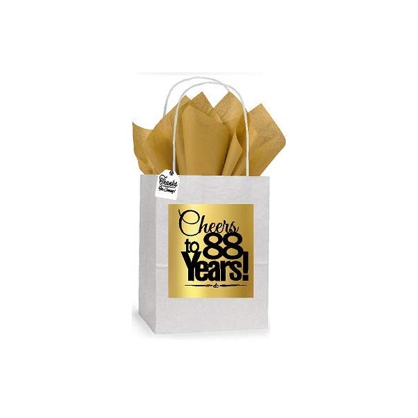 88th Cheers Birthday/Anniversary White and Gold Themed Small Party Favor Gift Bags Tags -12pack