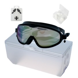 HSTWODE Swimming Goggles with Prescription 180° Panoramic Swimming Goggles, Glasses Case, 2 Sets Nose Clip Earplugs, Adult Anti-Fog UV Protection Swimming Goggles (Black Coloured Coating, -3.5)