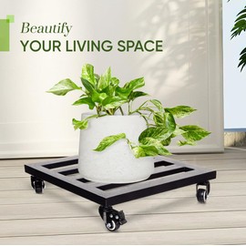 IDZO Upgraded Lockable Heavy Duty Trolley Capacity 385lbs, 12 Inch, Black, Large Plant Pots, Parasol Stands and Bases or Plant Stand with Wheels