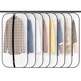GoMaihe Garment Bag Pack of 8 60 cm x 120 cm Long Transparent Suit: Clothes Bags with Zip for Suits Dresses Shirts Jackets Coats Clothing Storage Black