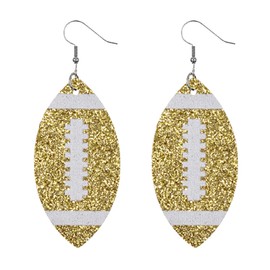 Leather Rugby Dangle Drop Earrings Colorful Glitter Faux Leather American Football Earrings for Women-Gold