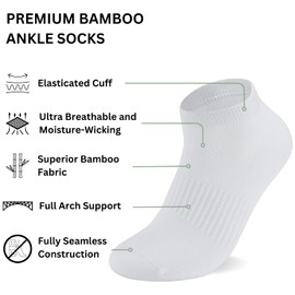 PANDA FOOD 6 Pairs Premium Bamboo White Ankle Socks | Breathable, Antibacterial, Comfortable | Sports Trainer Socks for Running, Walking | Unisex | UK 3-7