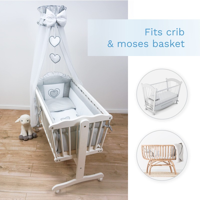 Mosquito Netting Canopy Drape Only Fits Crib, Moses Basket (Hearts