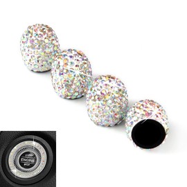 iSaddle Bling Car Tire Valve Stem Cap for Women's Auto Exterior Accessories & Crystal Rhinestone Ring for Engine Ignition Button - Auto Tyre Air Stems Dust Cover Fits All Vehicles (4PCS Colorful)