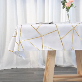 Gold Foil Geometric Pattern Tablecloth 54'' x 54''Inches for Morden Stylish Wedding Party Holiday Table Setting Decor, 100% Polyester - White