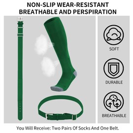 QBK Toddler Baseball Socks And Belt Youth Softball Tee Ball Combo Set for Boy Girl (2 Pairs of Socks & 1 Belt) Green 2-4T