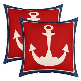 Feelyou 20 x 20-Inch Anchor Decor Square Cushion Covers Set of 2 Nautical Themed Red Blue Reversible Throw Pillow Covers for Kids Women Men Ocean Pillow Covers Home Decor Sea Adventure
