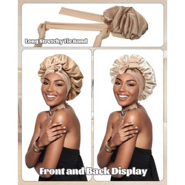 Silky Satin Bonnet for Sleeping,Double Layer Silk Hair Bonnet Women Large Wide Soft Band Sleep Cap for Curly Hair Braids Coffee