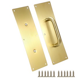 Sumnacon 1 Set 12" Stainess Steel Door Handle Pull & Push Plate - Heavy Dutyr Gold Gate Handle Bar for Home/Office/Warehouse/Public,Suitable of Wooden/Composite Door with Screws,Brushed