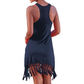 Pinziko - Traje de baño de verano para mujer, vestido de playa, vestido de baño con flecos, Azul marino, XXXL