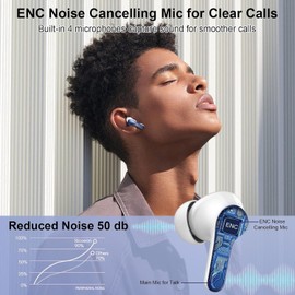 Wireless Earbuds, Bluetooth Headphones 5.3 HiFi Stereo Ear buds with ENC Noise Cancelling Mic, 40H Bluetooth Earbuds with Dual LED Display Charging Case, IP7 Waterproof Earphones for Android iOS, Blue