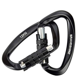 BRAVESHINE 2 Pack Twist Locking Carabiner Clips Heavy Duty, 12KN Auto Locking Aluminum Carabiner, Super Durable D Lock Carabiner Hook for Camping, Hammocks, Dog Leash, Rappelling, Swing