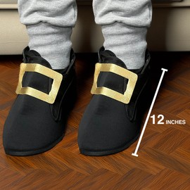 Pilgrim Costume Shoe Covers | Pilgrim Costume Shoes | Pilgrim Boot Covers | Colonial Shoe Covers | Pilgrim Shoe Buckles | Pilgrim Costume Accessories | Slip On | Black/Gold | One Size