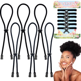 Adjustable Hair Ties with Metal Accessories, Ouchless Puff Cuff, Cushioned No Damage Afro Puff Ponytail, Extra Stretchy Ponytail Holders for Thick, Curly, Natural Hair (6pcs)