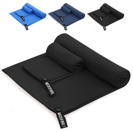 Microfibre Towel Towel, 2 Pack Gym Towel Lightweight & Quick Dry, Super Absorbent Compact Swimming Towel and Beach Towel for Sports Gym Beach Camping Yoga Hiking (Black)