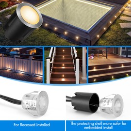 LED Recessed Deck Lights with Protecting Shell, IP68 Waterproof Warm White, 0.6W , Outdoor Landscape Lighting, 12V Low Voltage Deck Lights Kit for Garden Yard Step Riser Stair Decoration, 12 Pack