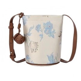 Vintage Women's Chinese Flower Style Shoulder Bag Mini Bucket Bag Crossbody Bag, Beige