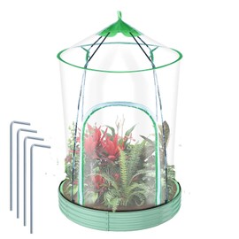 Mini Greenhouse Cover for Round Raised Garden Bed, Waterproof PVC Small Planter Box Cover with Door Winter Green House Plastic Covering Outdoors Plant Cloche for Animal Freeze Protection,1.9 ×2.8ft