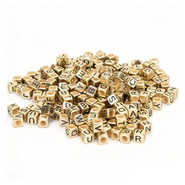 500 Piezas de Cuentas de Alfabeto, 6mm Cuentas Cuadradas de Letras Cubo del Alfabeto de Acrílico Granos de la Letra DIY Crafting Collar Pulsera Accesorios para Hacer Joyas Collares (Oro)
