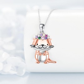 JERWLI Otter Gift Necklace S925 Sterling Silver Sea Otter Pendant Necklace Otter Jewelry For Women and Otter Lovers Gifts